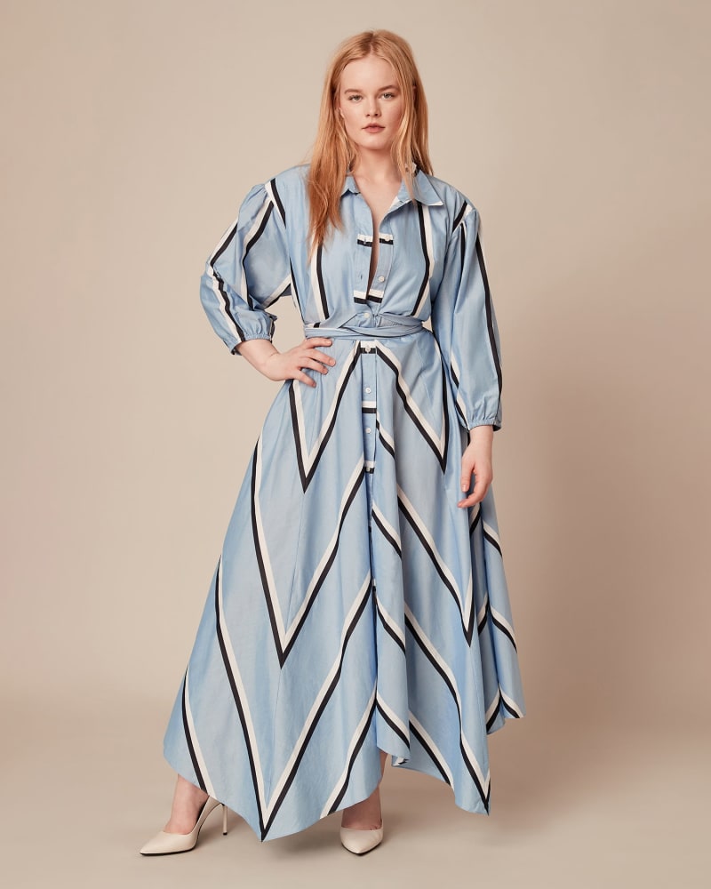 Front of a model wearing a size 14 Azaria Dress in BLUE by Tanya Taylor. | dia_product_style_image_id:230254